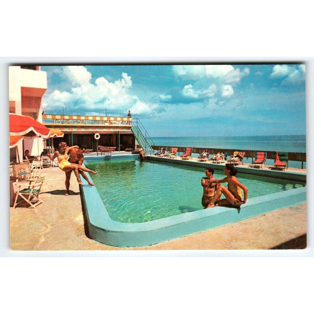 The Johnina Hotel Miami Beach Florida Swimming Pool Men Women Vintage 1950's
